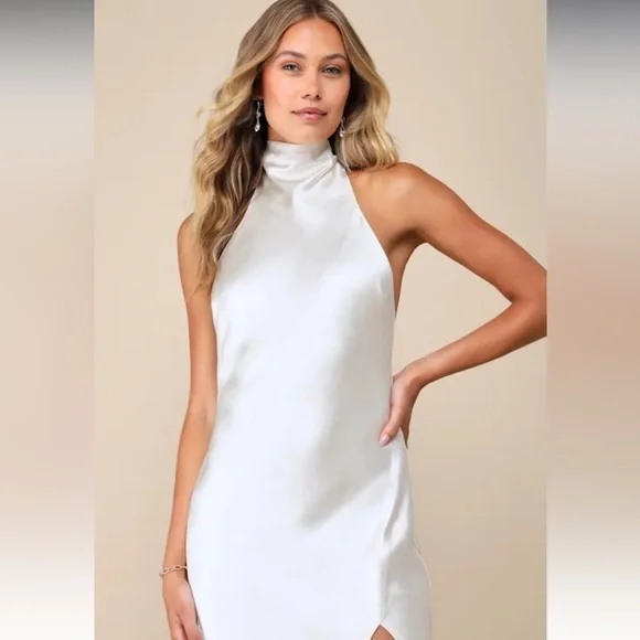 Lulus Exceptional Status Ivory Halter Backless Slip Midi Dress White Size Small - Picture 4 of 7